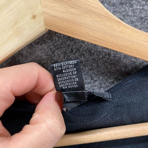 August Silk Blouse Women M Medium Black Long Sleeve Silk Square Neck Pullover - Picture 4 of 7